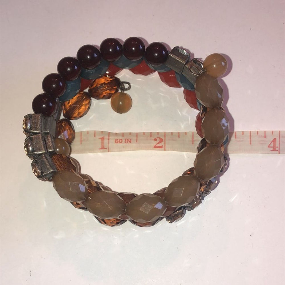 Boho Beaded Neutral Tone Brown Blue & Orange Beads Wrap Bracelet - Picture 5 of 6